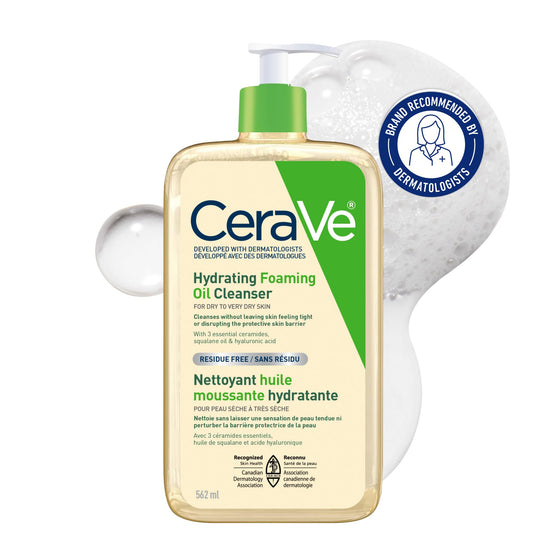 CeraVe Oil Cleanser for Face, Hydrating Foaming Face Cleanser with Squalene Oil, Hyaluronic Acid and Ceramides, for Dry to Very Dry Skin, Non-Greasy, Non-Comedogenic, Fragrance-Free, 562 mL - Available at All In One Marketplace Canada