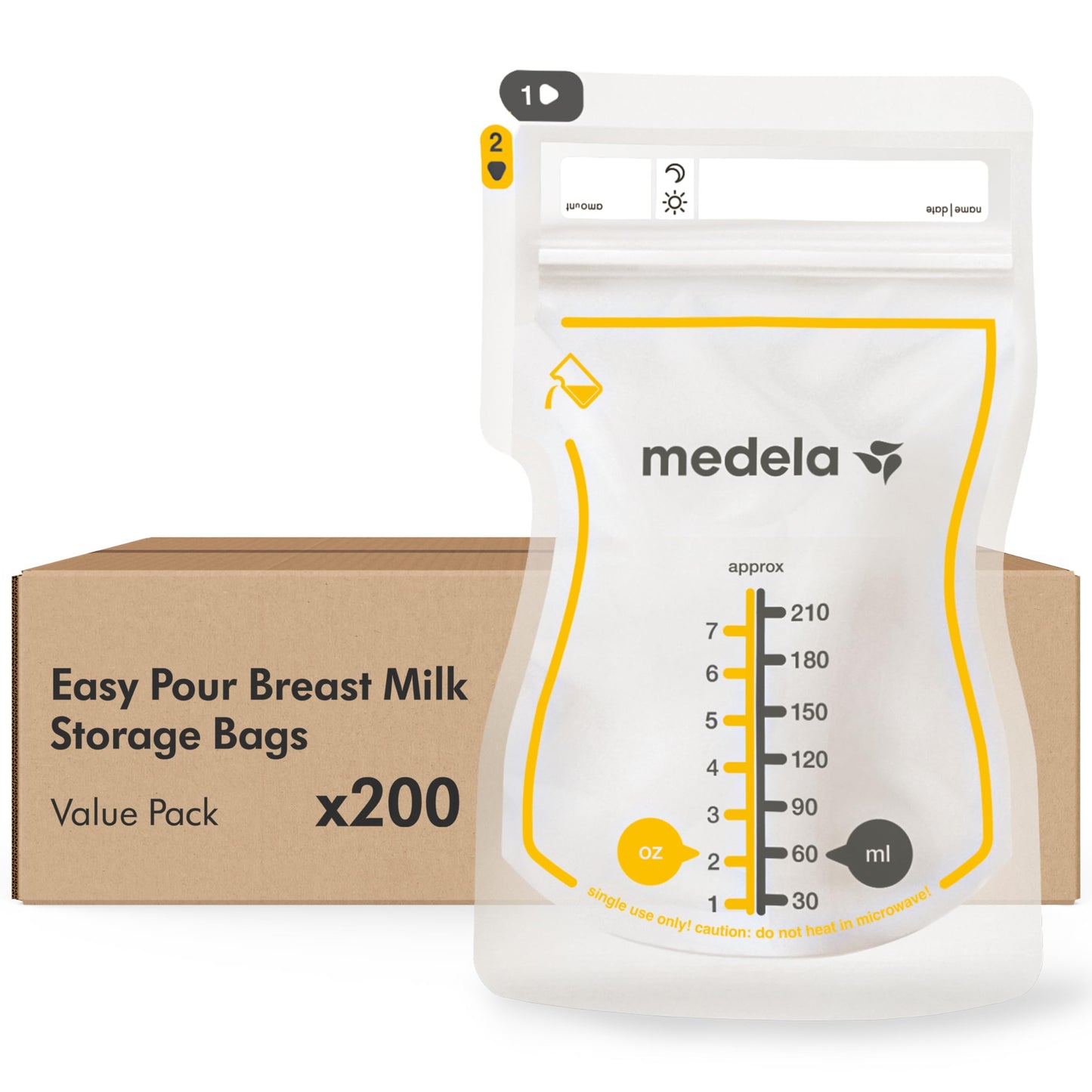 Medela Easy Pour Disposable Breast Milk Storage Bags, 7 oz/210 ml Capacity, Leakproof Design with Milk Protection, Made Without BPA, Pack of 200