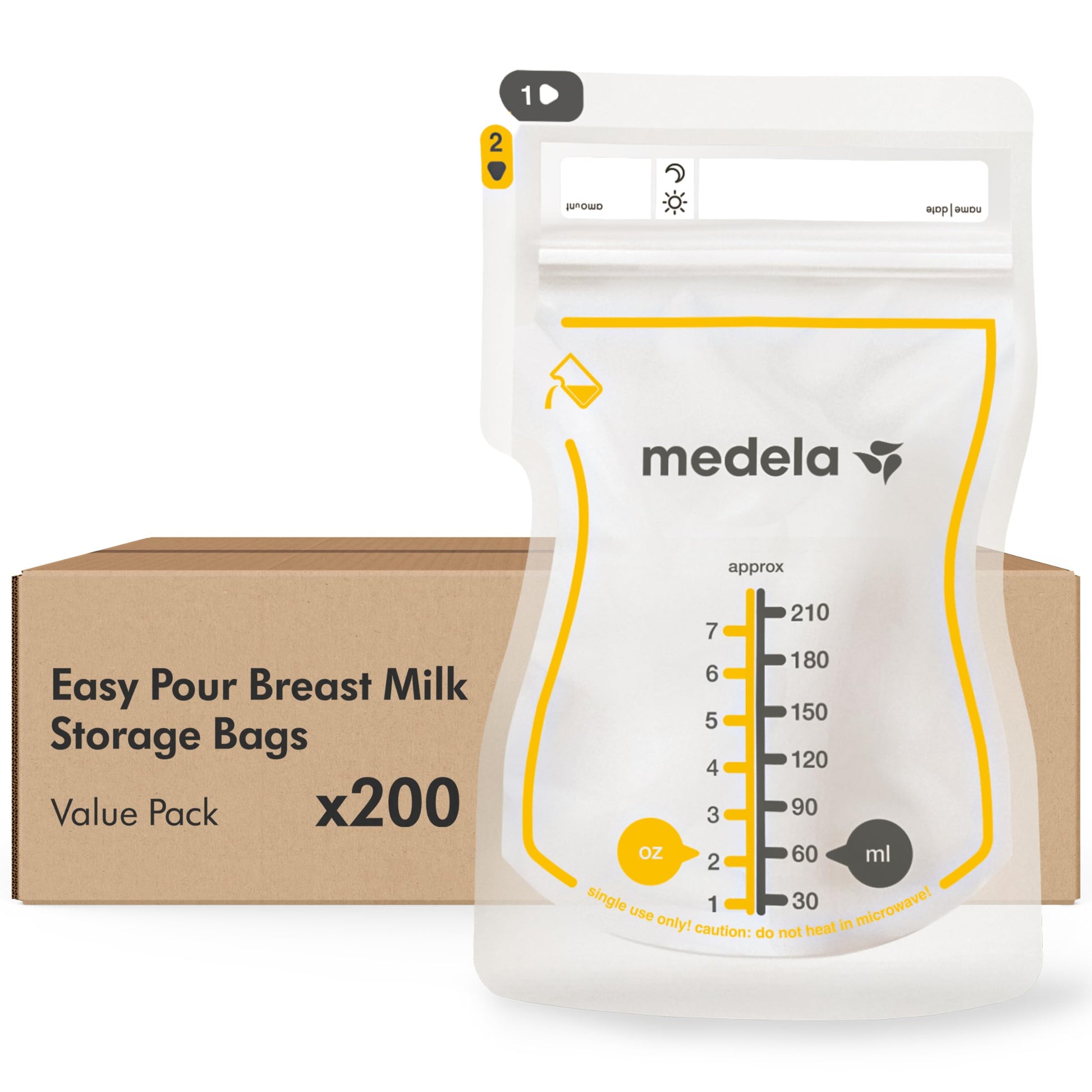 Medela Easy Pour Disposable Breast Milk Storage Bags, 7 oz/210 ml Capacity, Leakproof Design with Milk Protection, Made Without BPA, Pack of 200