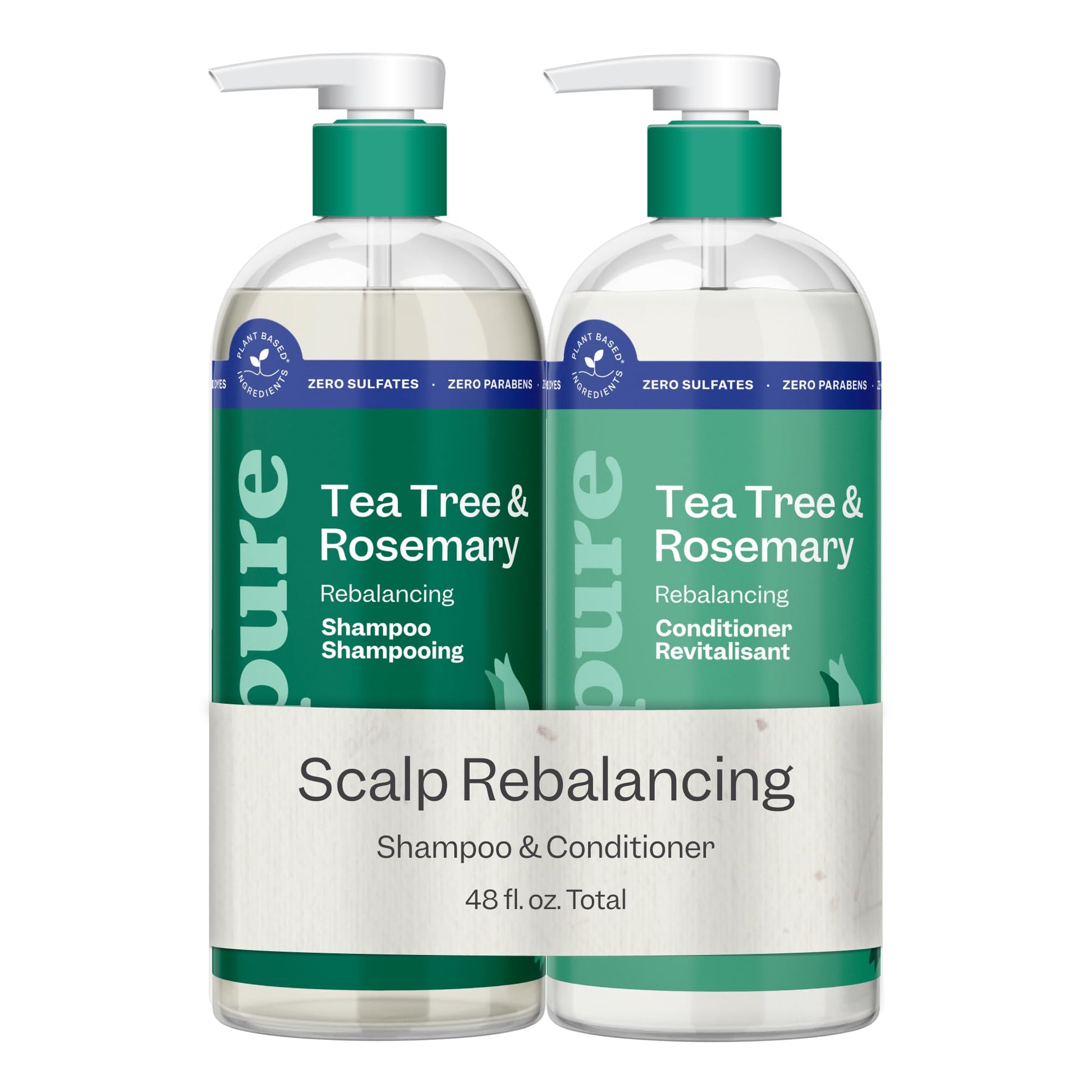 Renpure Tea Tree & Rosemary Shampoo & Conditioner Set, Plant Based - Refreshes & Rebalances Hair and Scalp - For Oily/Normal Hair - Tea Tree Leaf Oil, Rosemary Leaf Extract - 24 Fl Oz each, 2 Pack - Available at All In One Marketplace Canada