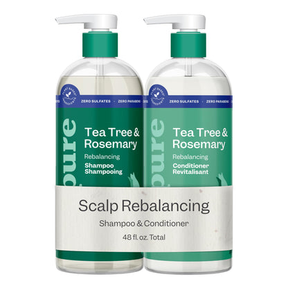 Renpure Tea Tree & Rosemary Shampoo & Conditioner Set, Plant Based - Refreshes & Rebalances Hair and Scalp - For Oily/Normal Hair - Tea Tree Leaf Oil, Rosemary Leaf Extract - 24 Fl Oz each, 2 Pack - Available at All In One Marketplace Canada
