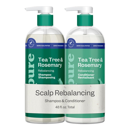 Renpure Tea Tree & Rosemary Shampoo & Conditioner Set, Plant Based - Refreshes & Rebalances Hair and Scalp - For Oily/Normal Hair - Tea Tree Leaf Oil, Rosemary Leaf Extract - 24 Fl Oz each, 2 Pack - Available at All In One Marketplace Canada