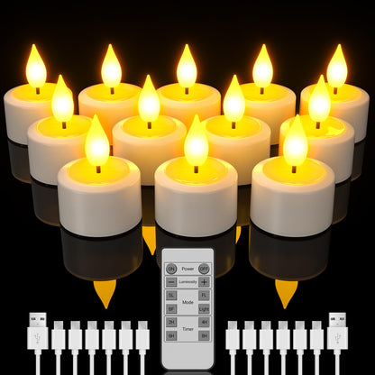 SoulBay Rechargeable Tea Lights with Remote, 12pcs Flameless Flickering LED Candles with Timer & Charging Cable, No Battery Needed, for Home Lantern Table Party Holiday Decorations 🍁 All In One Marketplace Canada