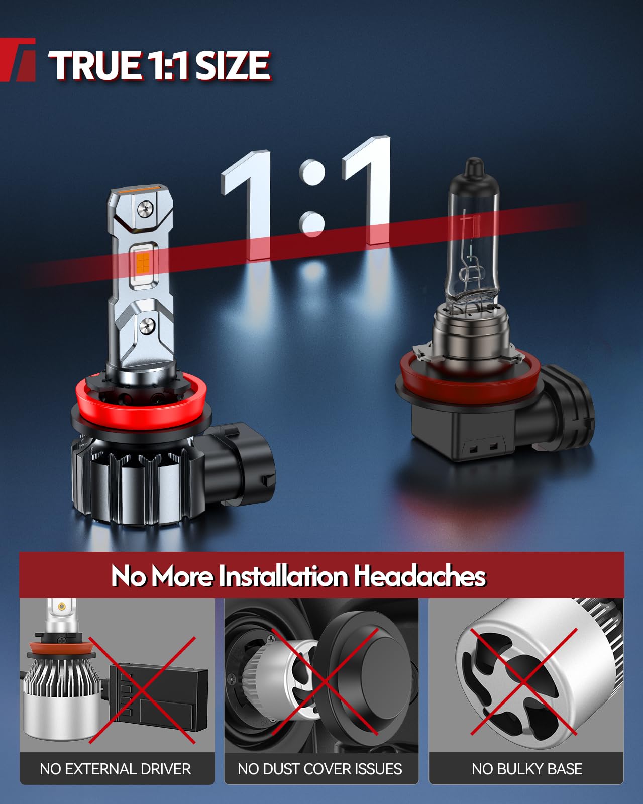 Torchbeam H11 H9 H8 LED Headlight Bulbs, 1000% Super Brightness, 1:1 Mini Size H11 LED Bulbs, 6500K Cool White H9 H8 Halogen Replacement, Canbus Ready, Plug and Play, Pack of 2 🍁 All In One Marketplace Canada