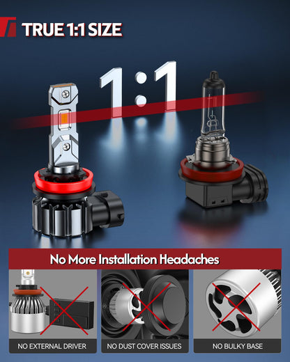 Torchbeam H11 H9 H8 LED Headlight Bulbs, 1000% Super Brightness, 1:1 Mini Size H11 LED Bulbs, 6500K Cool White H9 H8 Halogen Replacement, Canbus Ready, Plug and Play, Pack of 2 🍁 All In One Marketplace Canada