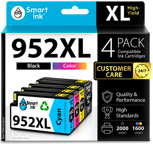 Smart Ink Compatible Ink Cartridge Replacement for HP 952 952XL (4 Combo Pack) Advanced Chip Technology to use with OfficeJet 8702 OfficeJet Pro 7720 7740 8210 8216 8710 8715 8720 8725 8728 8730 8745