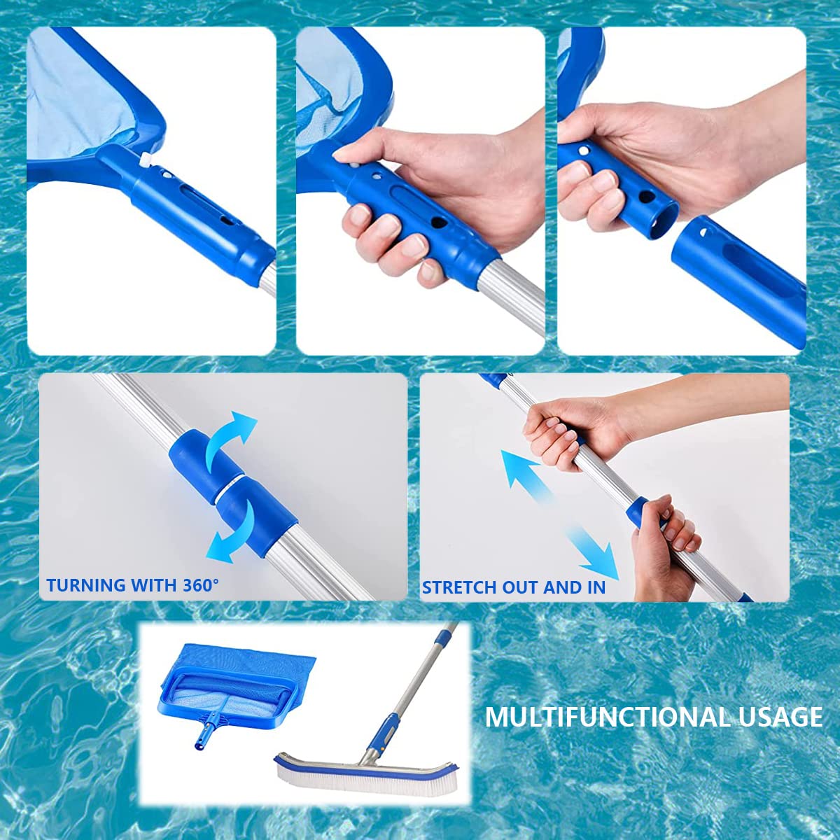 FBSPORT Pool Skimmer Net with Telescopic Pole, 59 inch Swimming Pool Leaf Net, Fine Mesh Pool Net, Pool Cleaner Maintenance Tool-Easy to Collecting Leaves for Swimming Pools, Hot Tubs, Ponds - Available at All In One Marketplace Canada