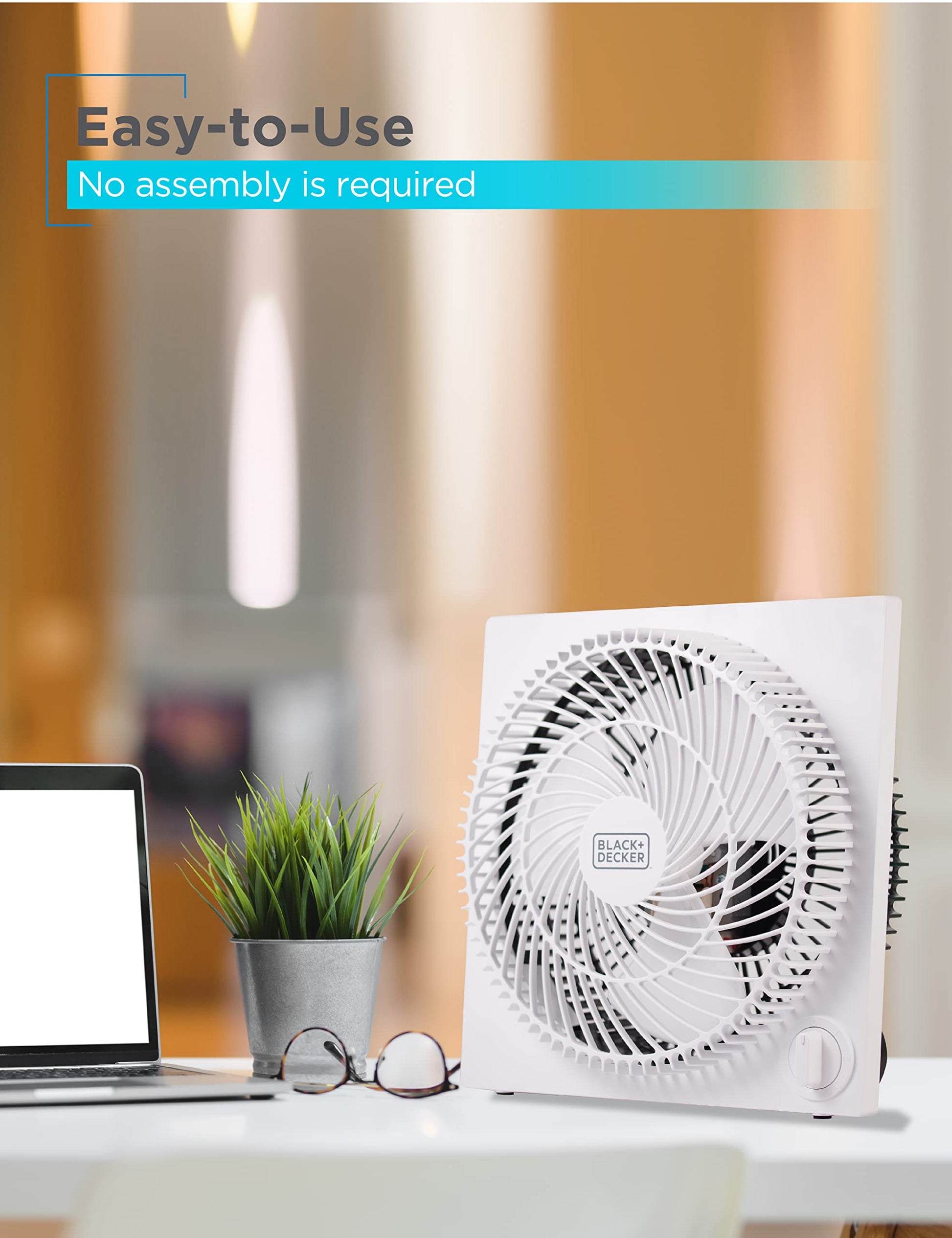 Black & Decker 9 in. Frameless Tabletop Box Fan, White - Available at All In One Marketplace Canada