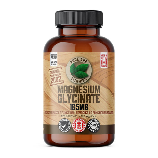 Pure Lab Vitamins Magnesium Glycinate 165mg – 120 vegicaps - Supports Muscle Function - Available at All In One Marketplace Canada