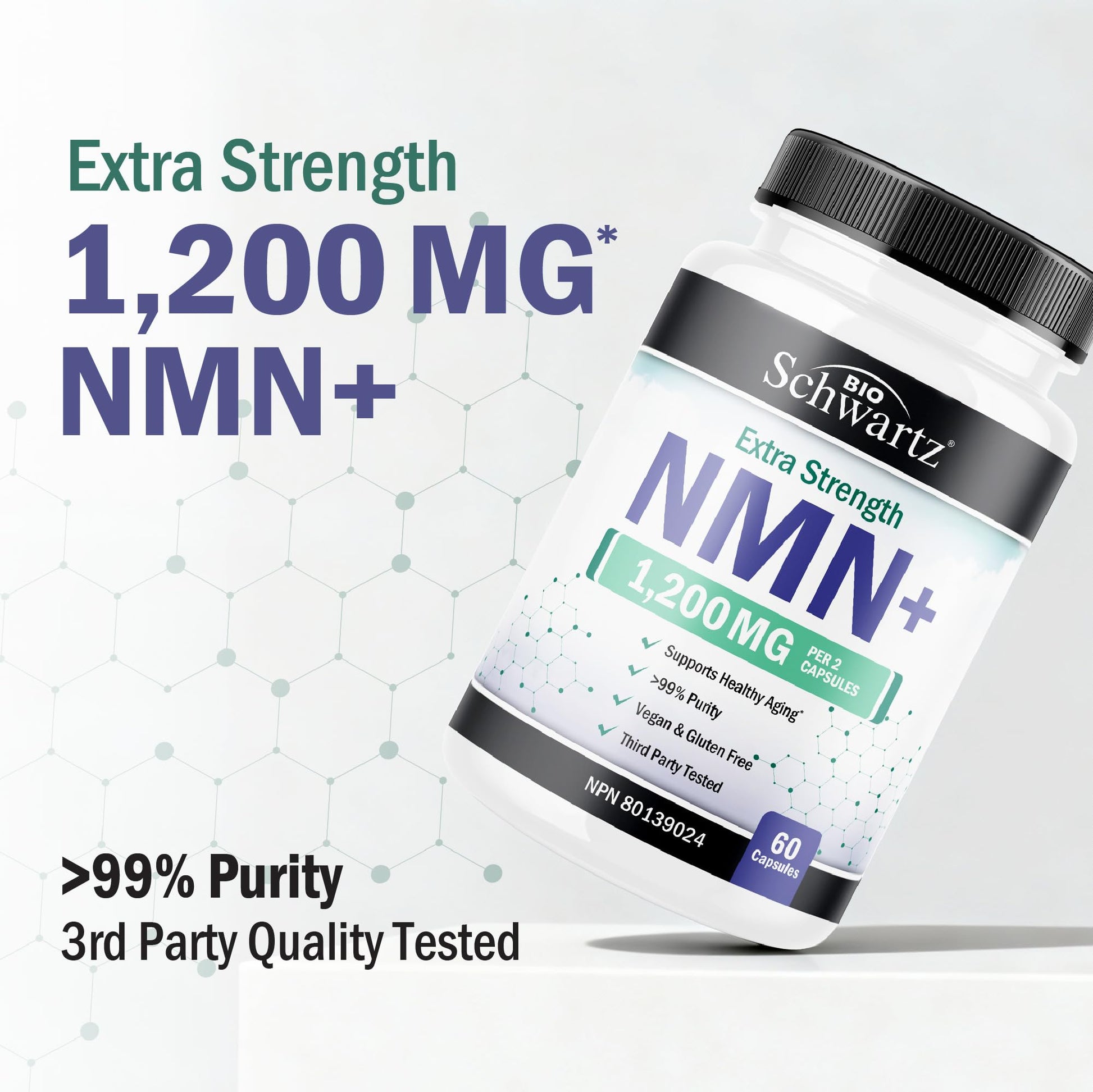 NMN Supplement 1200mg | Extra Strength | NAD+ Precursor for Healthy Aging, Cellular Energy & Longevity Support | 99% Purity | NMN Supplement Canada Made, Third-Party Tested & Vegan | 60 Capsules - Available at All In One Marketplace Canada