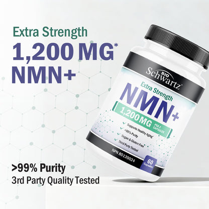NMN Supplement 1200mg | Extra Strength | NAD+ Precursor for Healthy Aging, Cellular Energy & Longevity Support | 99% Purity | NMN Supplement Canada Made, Third-Party Tested & Vegan | 60 Capsules - Available at All In One Marketplace Canada