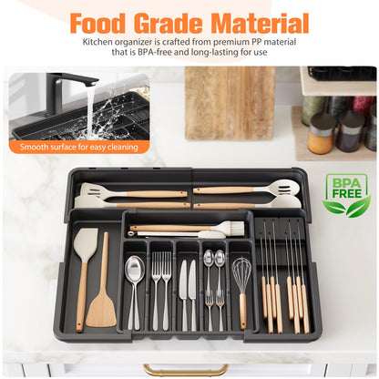 Ceecysaa Cutlery Organizer with 2 Removable Knife Blocks, Expandable Utensil Tray,Adjustable Cutlery Tray Drawer Organizer for Spoons, Knives, Kitchen Organizers and Storage,ABS,Black(6-9 Slots) - Available at All In One Marketplace Canada