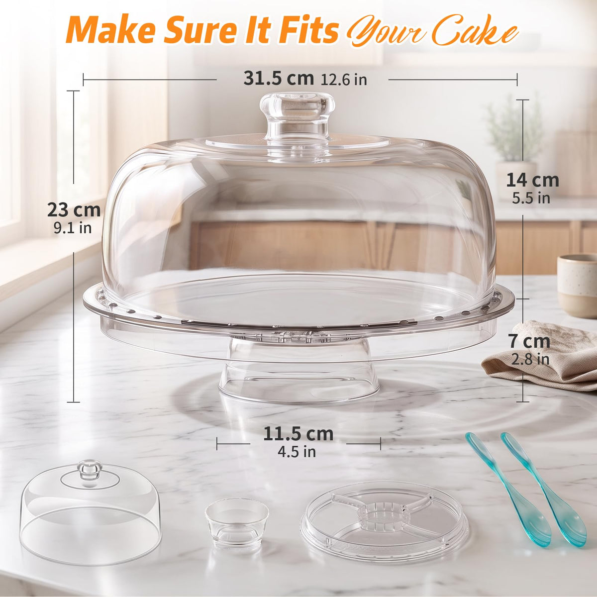 Almcmy Acrylic Cake Stand with Dome for Party Desserts, 1 Spoon 1 Fork 🍁 All In One Marketplace Canada