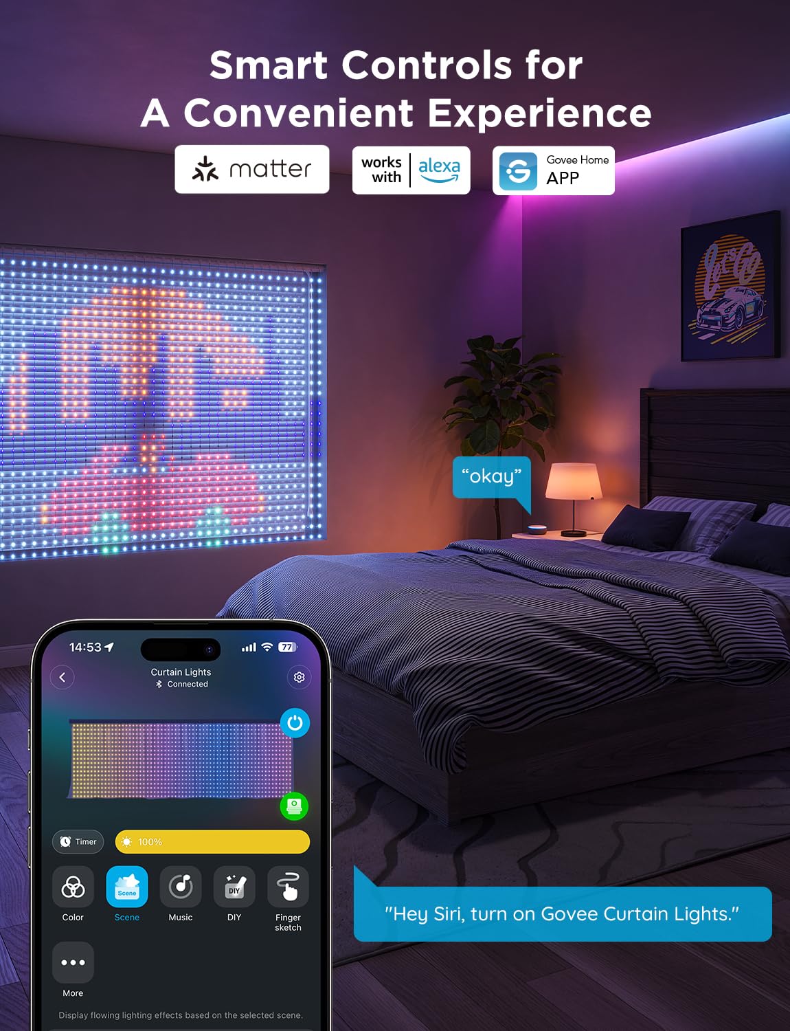 Govee Smart Curtain Lights 2, 520 LEDs, 4.9×6.6ft for Indoor Outdoor Decor 🍁 All In One Marketplace Canada