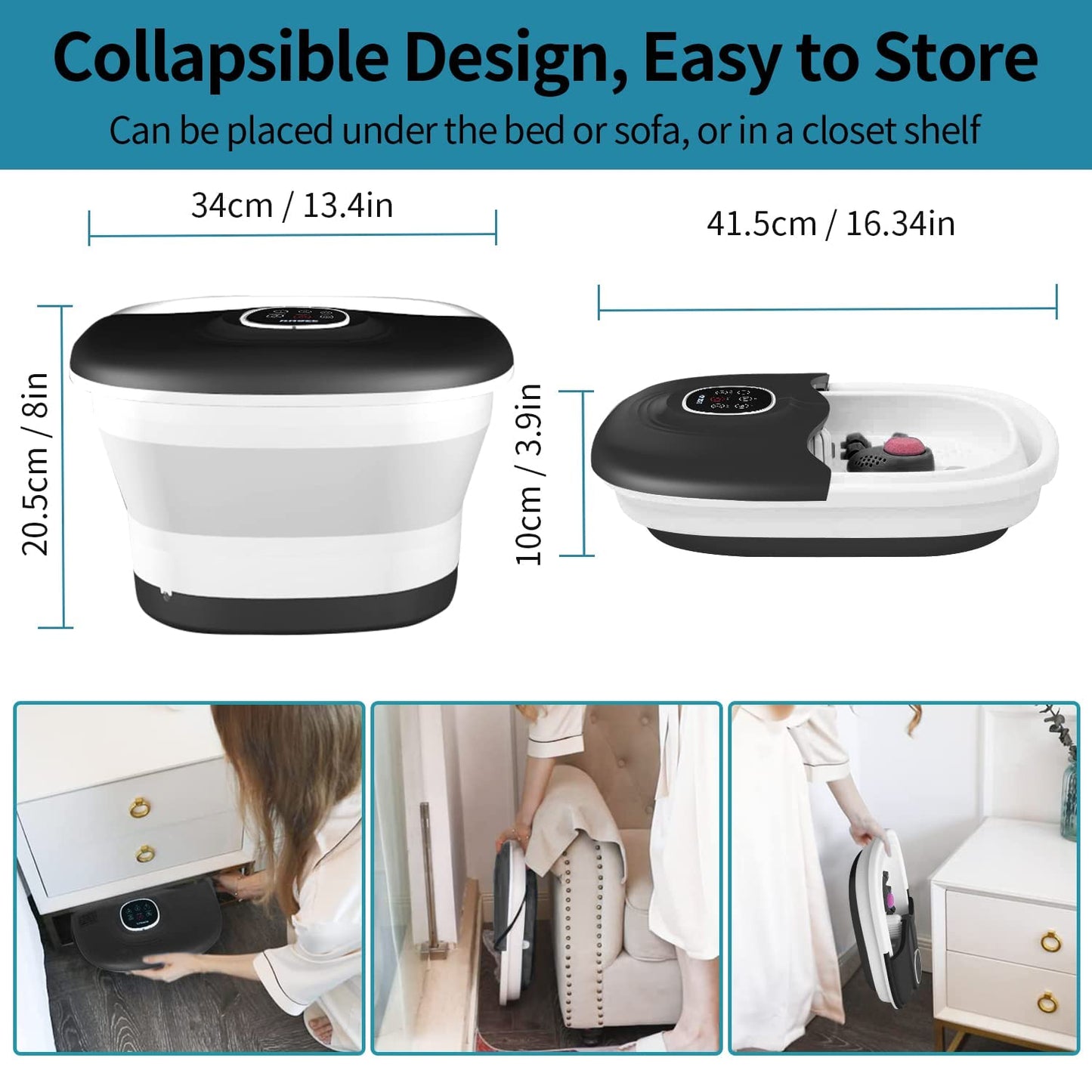 Collapsible Foot Spa Bath with Heat, Remote Control, Temperature Control, Bubbles, Pumice Stone, Red Light, Timer, 16 Massage Roller Pedicure Foot Spa Tub Foot Soaker for Soothe & Relax Tired Feet - Available at All In One Marketplace Canada