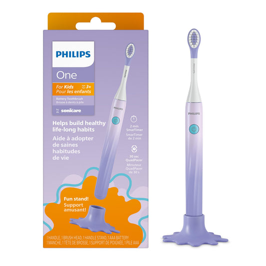 Philips One for Kids by Sonicare Battery Electric Toothbrush, Purple, HY1130/01
