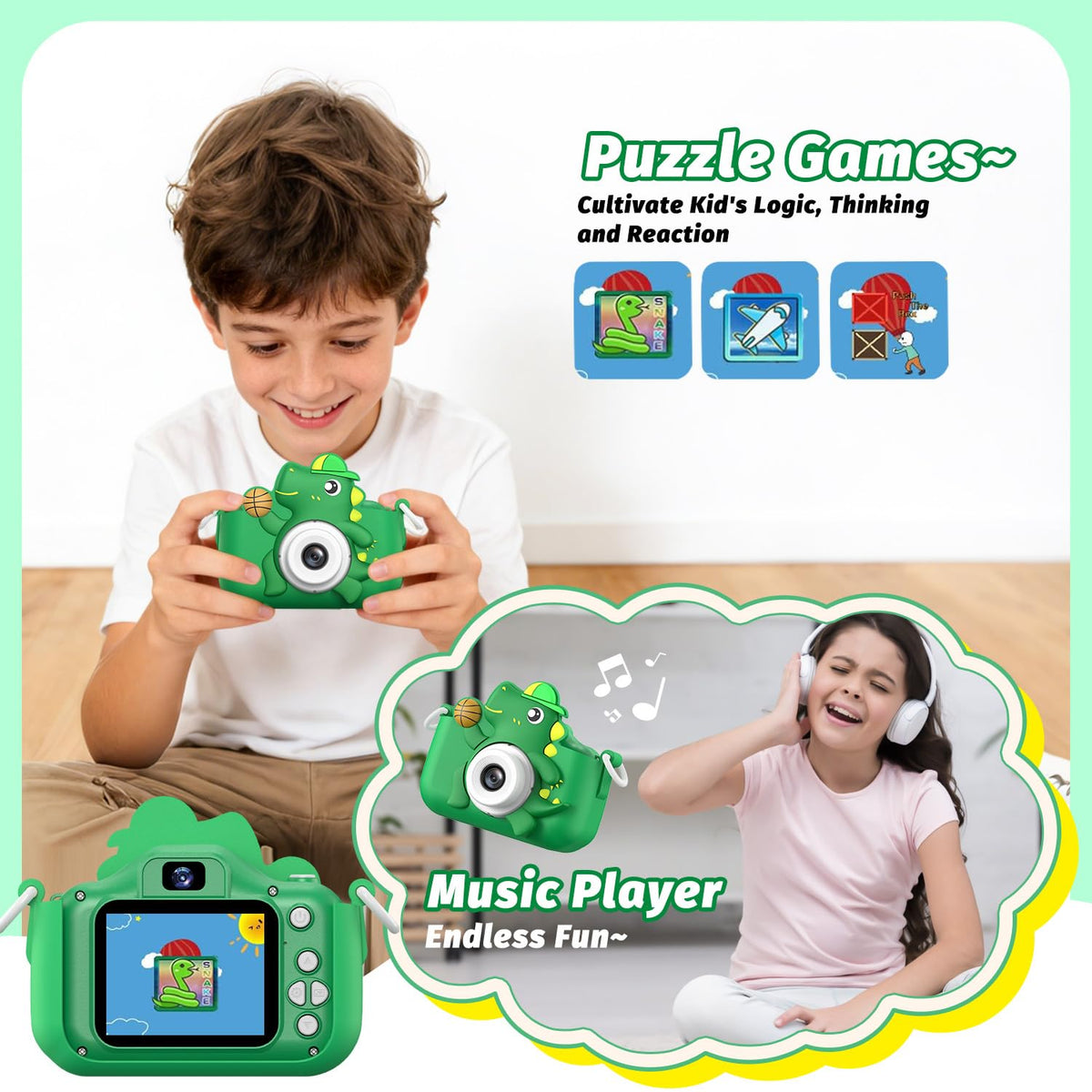 Kids Camera Toy, masterbee Dinosaur Toys Camera for Kid Age 3-12, Christmas/Birthday Gifts for Boys and Girls, 1080P HD Kids Digital Camera, Children Camera Gift for 3 4 5 6 7 8 9 10 11 12 Year Old 🍁 All In One Marketplace Canada