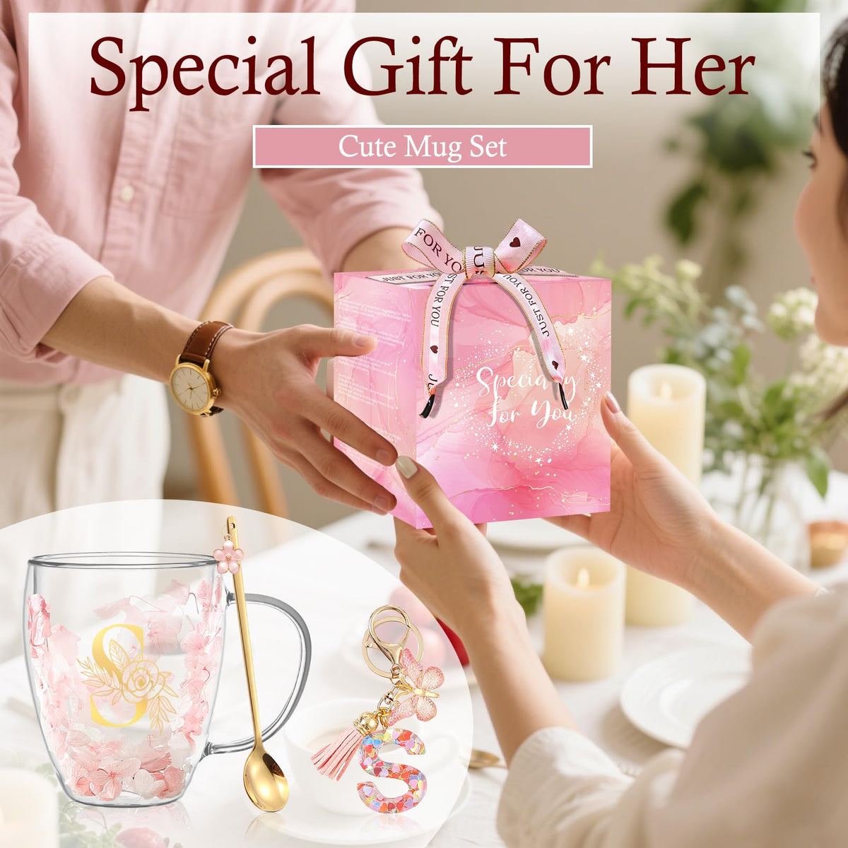 Gift for Women Cute Double Wall Glass Coffee Mug Tea Cup with Spoon Personalized Monogrammed Gift Birthday Christmas Valentine Mother's Day Christmas for Mom Wife Friends Stocking Stuffers (S) 🍁 All In One Marketplace Canada