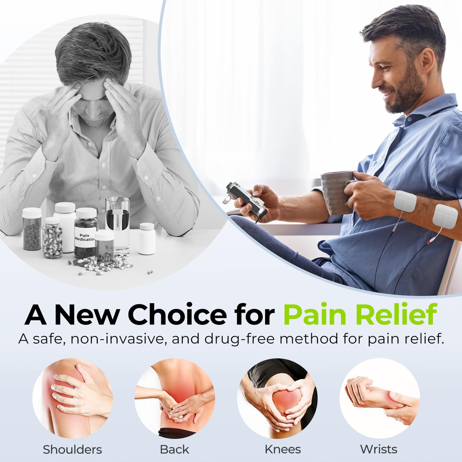 AUVON Rechargeable TENS Machine EMS Muscle Stimulator, Digital TENS Unit with 8 Customizable Modes, Electronic Massager for Sciatica, Shoulder & Back Pain Relief, 12 Pads, A Carry Case - Available at All In One Marketplace Canada