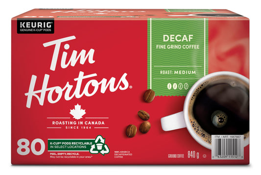 Tim Hortons Decaf Coffee K-Cups, 80 Pack