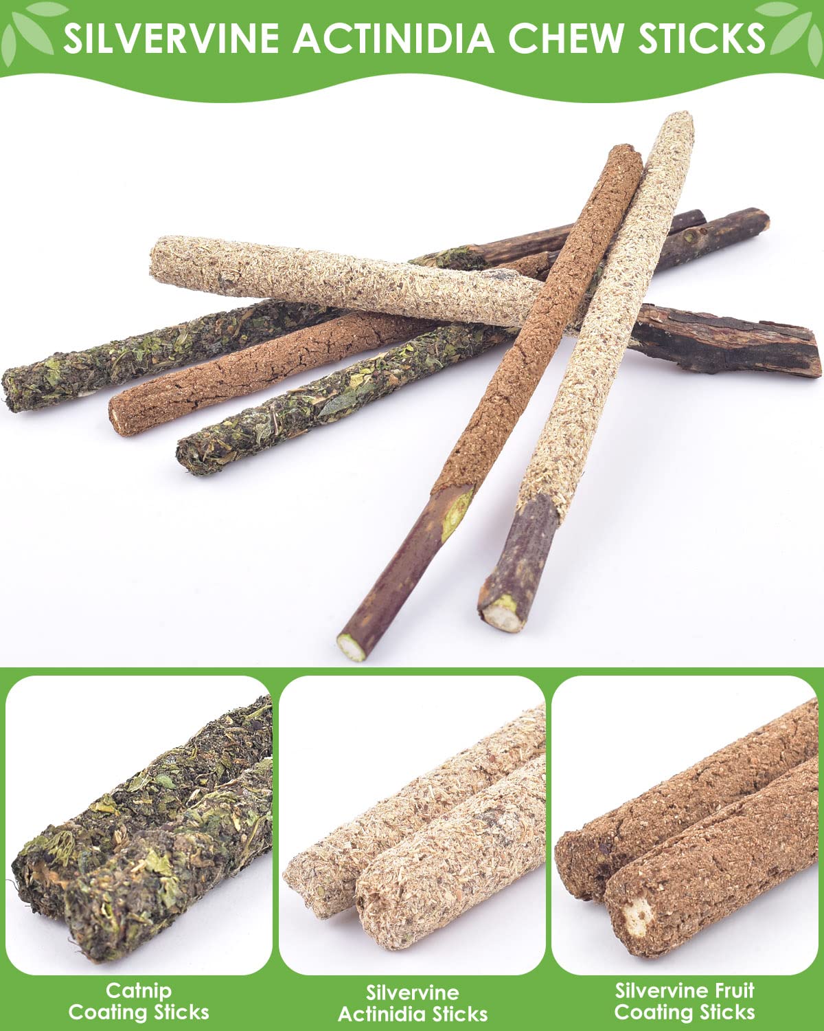 TINDTOP Silvervine Sticks for Cats, 10 Pack Natural Catnip Chew Toys for Kittens Teeth Cleaning, Matatabi Dental Care, Increase Appetite, Calm Cat Anxiety and Stress, Aggressive Chewers Cat Dental Toy