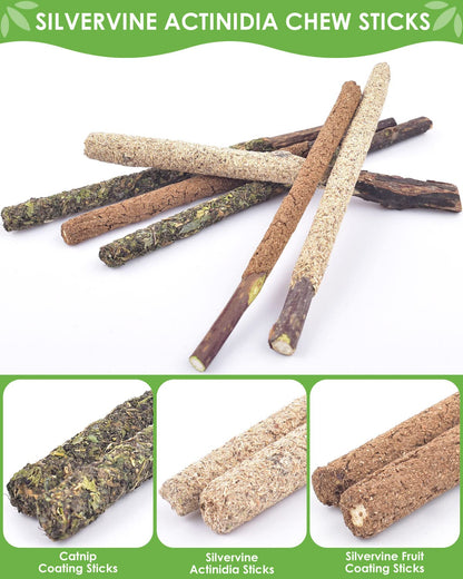 TINDTOP Silvervine Sticks for Cats, 10 Pack Natural Catnip Chew Toys for Kittens Teeth Cleaning, Matatabi Dental Care, Increase Appetite, Calm Cat Anxiety and Stress, Aggressive Chewers Cat Dental Toy