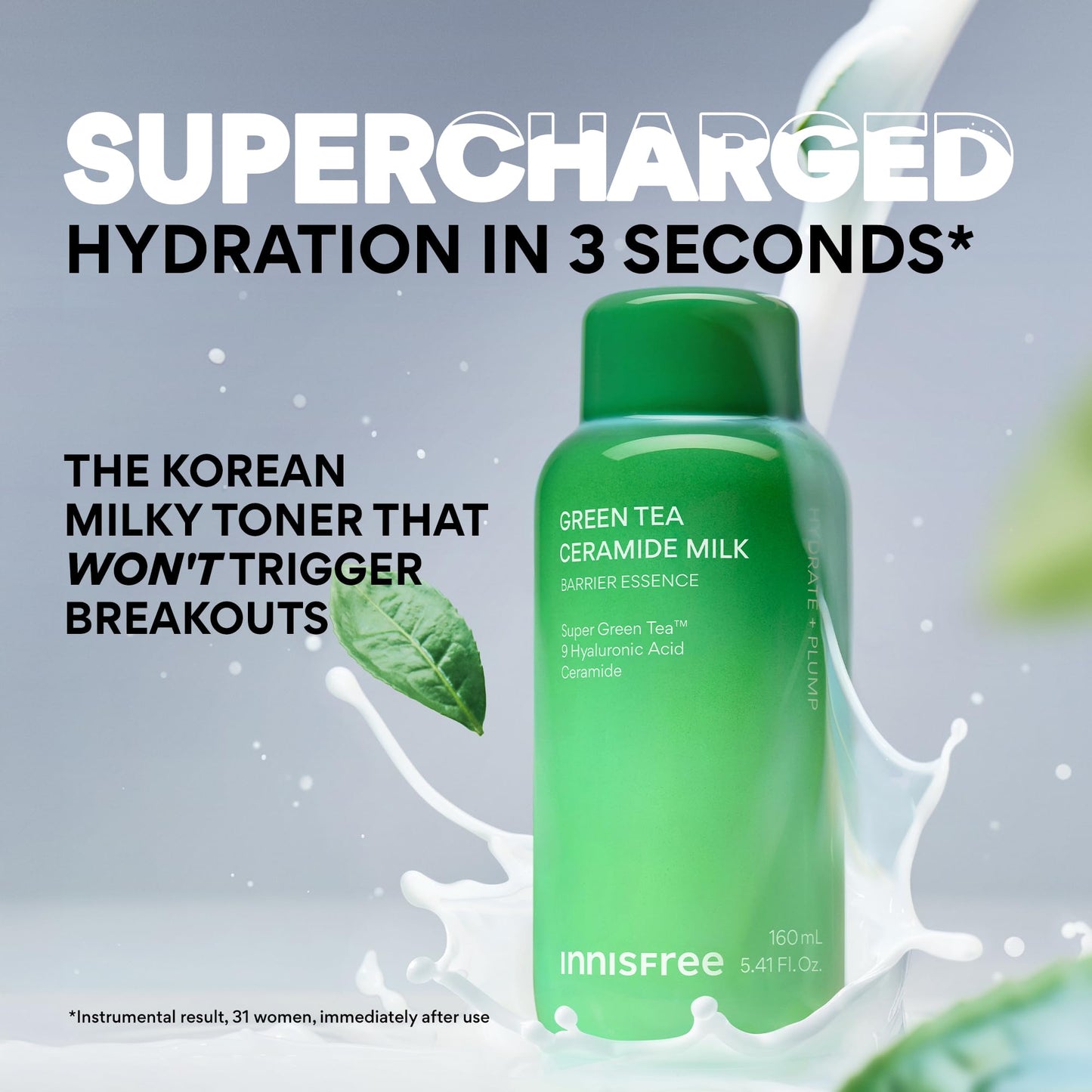 innisfree Green Tea Ceramide Milk, Hydrating & Lightweight Milky Toner for All Skin Types including Acne-Prone and Sensitive Skin innisfree