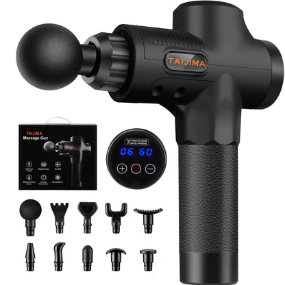 TAIJIMA Deep Tissue Massage Gun for Athletes - Handheld Muscle Massager with 10 Attachments, 30 Speed Levels, LCD Touch Screen, 2000mAh Battery, Low Noise, Portable Gift Box (Black) - Available at All In One Marketplace Canada
