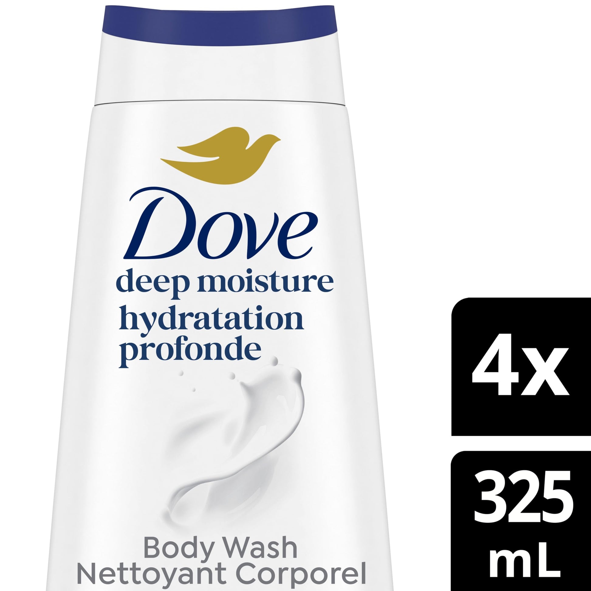 Dove Body Wash Deep Moisture, for 24hr Lotion-Soft Skin Moisturizing Skin Cleanser with No Sulfates No Parabens, 325mL (Pack of 4)
