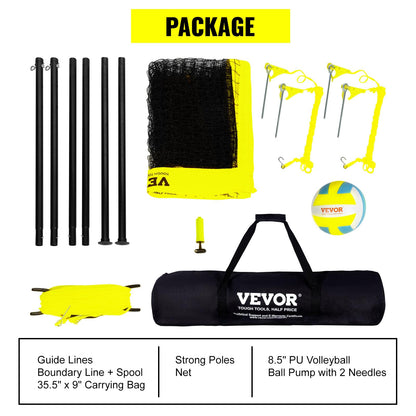 VEVOR Outdoor Portable Volleyball Net System, Adjustable Height Steel Poles, Professional Volleyball Set with PVC Volleyball, Pump, Carrying Bag, Heavy Duty Volleyball Net for Backyard, Beach, Lawn VEVOR