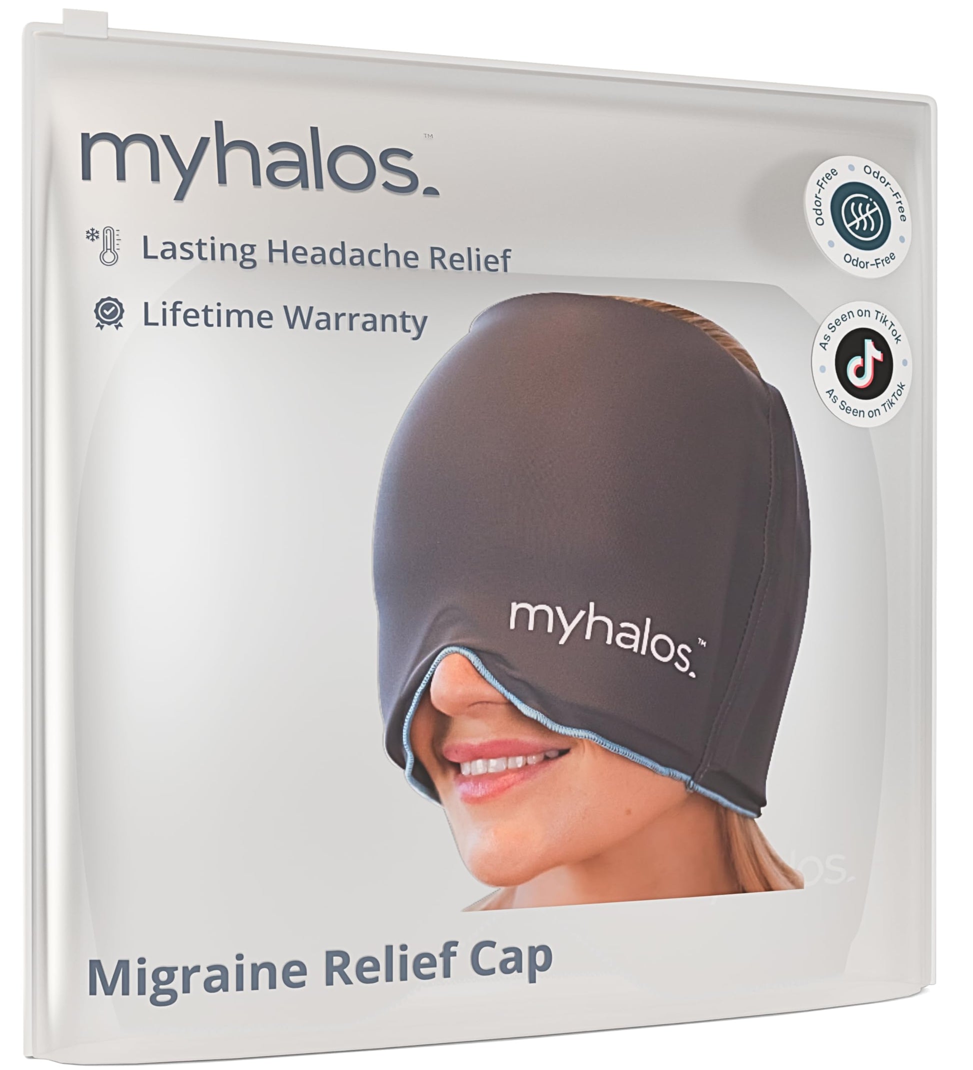 MyHalos® Migraine Relief Cap - Wearable Ice Pack Cold Wrap Hat -Reusable Cold Therapy Headache Cap & Migraine Cap, for Tension Headache Relief and Sinus Pressure - Form-Fitting Cold Compress Head Wrap - Available at All In One Marketplace Canada