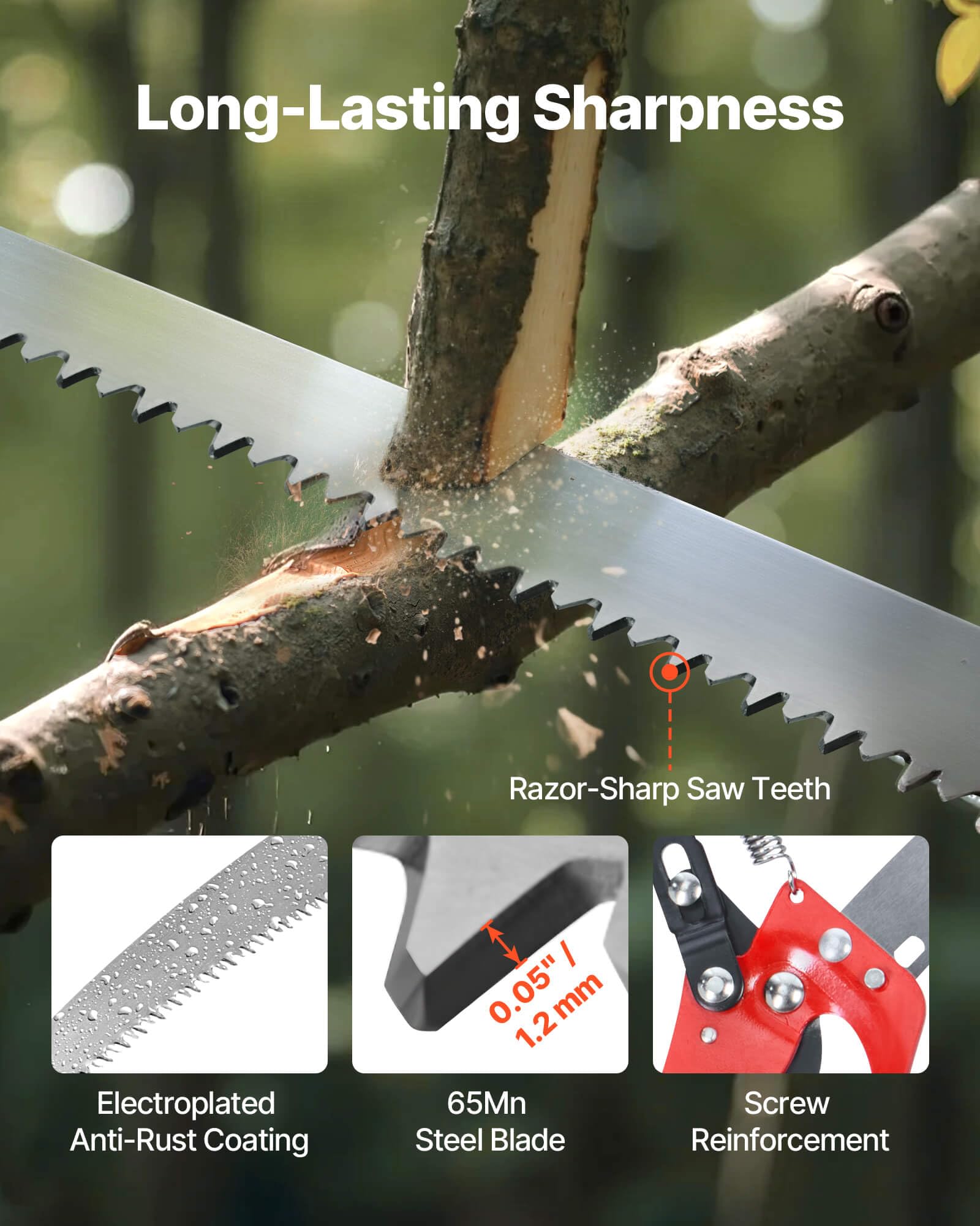 VEVOR Manual Pole Saw, 3.87-27 ft Extendable Pole Tree Pruner with Scissors, Sharp 65Mn Steel Blade, Lightweight Fiberglass Handle Pole, for High Branch Trimming, Pruning Tool for Palms and Shrubs VEVOR