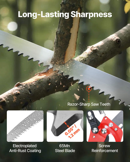 VEVOR Manual Pole Saw, 3.87-27 ft Extendable Pole Tree Pruner with Scissors, Sharp 65Mn Steel Blade, Lightweight Fiberglass Handle Pole, for High Branch Trimming, Pruning Tool for Palms and Shrubs VEVOR