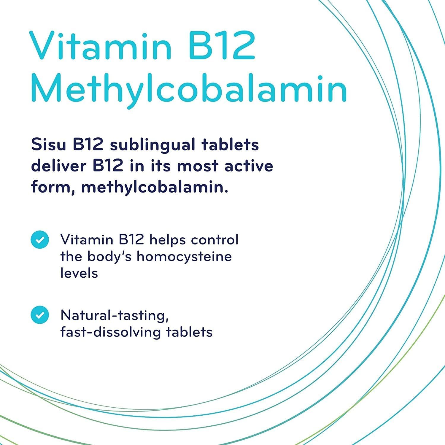 Sisu Vitamin B12 1000 mcg Methylcobalamin Sublingual Tablets, Unflavoured, 180 Tablets, Supports Energy Metabolism and Red Blood Cell Formation - Available at All In One Marketplace Canada