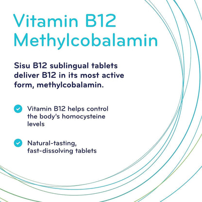 Sisu Vitamin B12 1000 mcg Methylcobalamin Sublingual Tablets, Unflavoured, 180 Tablets, Supports Energy Metabolism and Red Blood Cell Formation - Available at All In One Marketplace Canada