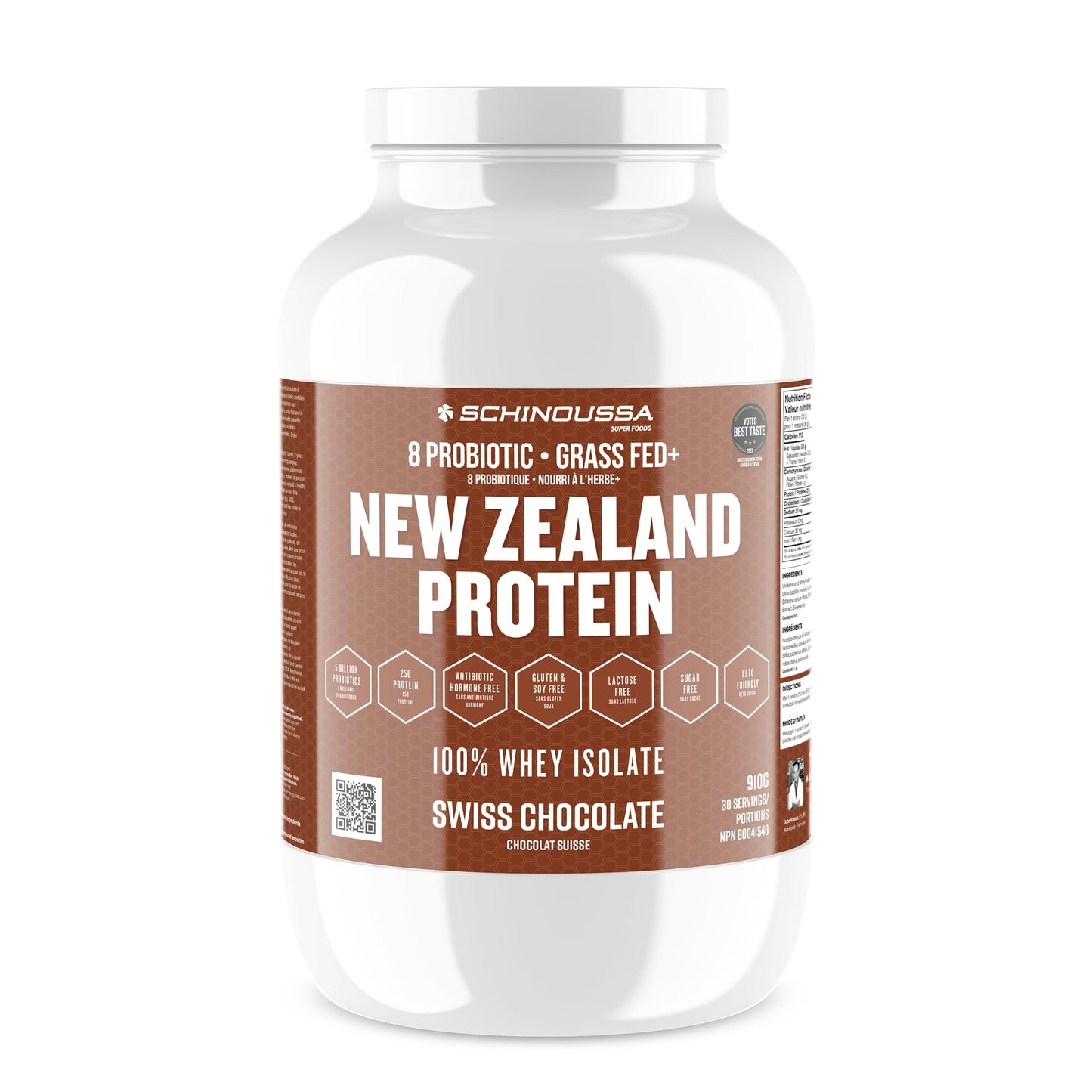 Schinoussa Super Foods New Zealand Whey Protein Isolate | 25g Protein | 0g Of Sugar | 1g Of Carbs | 110 Calories (Swiss Chocolate, 910 g (Pack of 1))