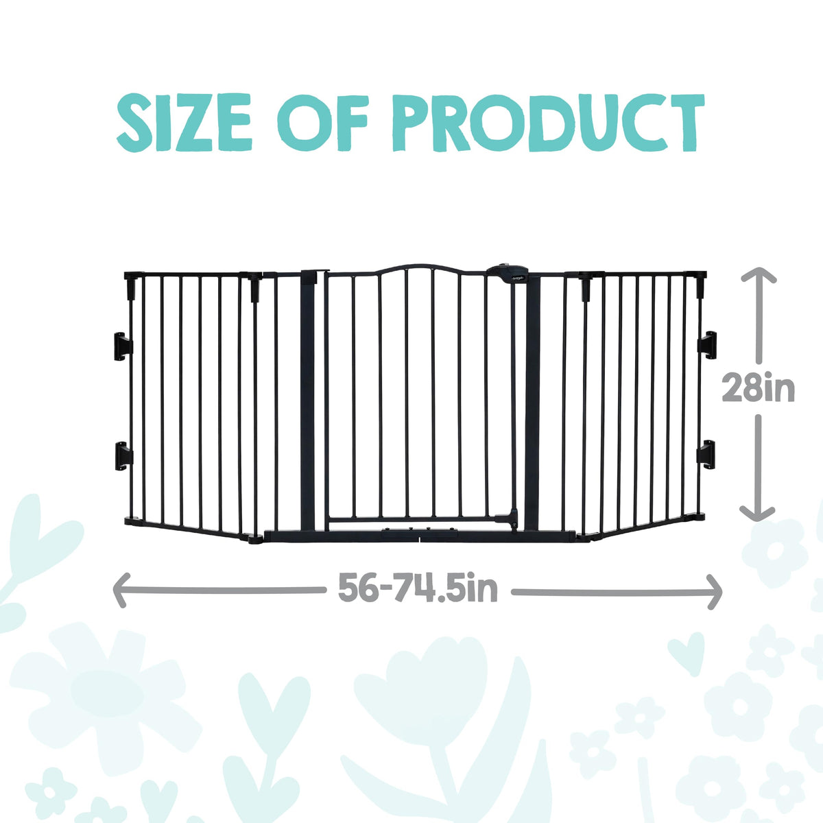 Regalo Deluxe Home Accents Widespan 74.5-Inch-Wide Adjustable Safety Gate, Award Winning Brand, 28-Inches Tall, Includes 4 Wall Mounts, Black