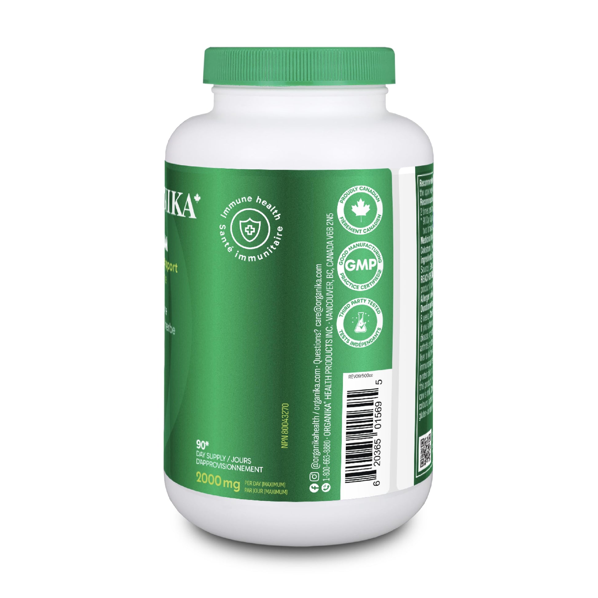 Organika Canadian-Made Colostrum (Bovine)- Immune Support, Grass-Fed- 180caps Organika