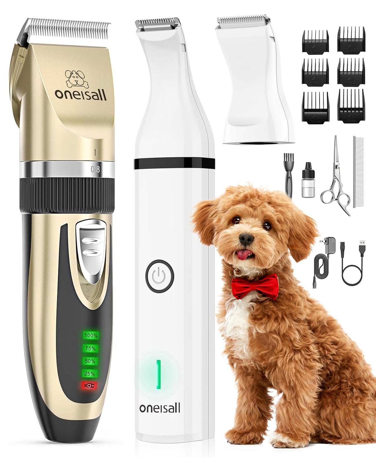 oneisall Dog Clippers and Paw Trimmer Kit 2 in 1 Low Noise Cordless Dog Clippers for Grooming Pet Hair Trimmers for Small and Large Dogs Cats Animals - Available at All In One Marketplace Canada