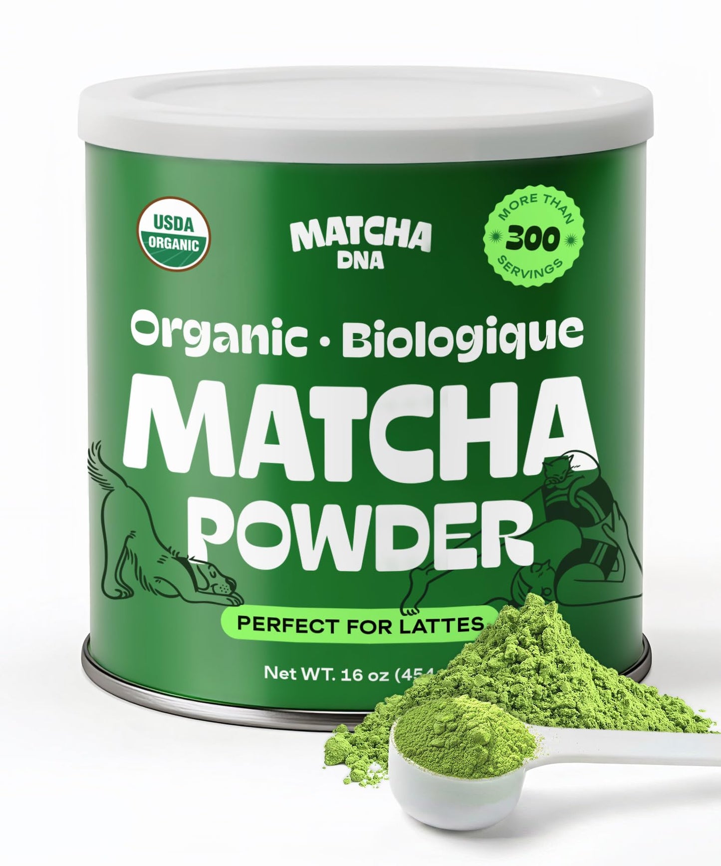 Matcha DNA Organic Matcha Powder - 16oz Tin | USDA Organic, Gluten-Free, Vegan Green Tea for Lattes & Smoothies