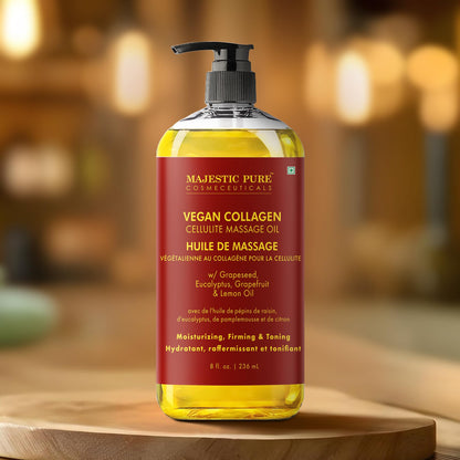 MAJESTIC PURE Cellulite Massage Oil - with Vegan Collagen & Stem Cells, Unique Blend of Massage Essential Oils - Cellulite Oil Improves Skin Tightening and Firming, 8 fl oz