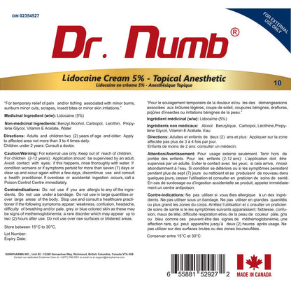 Dr. Numb Tattoo Numbing Cream 5% Lidocaine Topical Anesthetic Fast-Acting Pain Relief Cream for Tattoos, Piercing, Microblading, Microneedling, Waxing - Hemorrhoid Relief - 10 g - Available at All In One Marketplace Canada