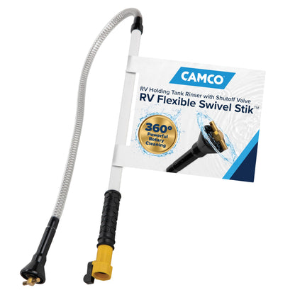 Camco Camper/RV Holding Tank Swivel Stik Rinser | Features Powerful Rotary Cleaning Action & 34-Inches of Flexible Reach | Equipped with 1/4 Turn Shutoff Valve & Ergonomic Easy Grip Handle (40074) Camco
