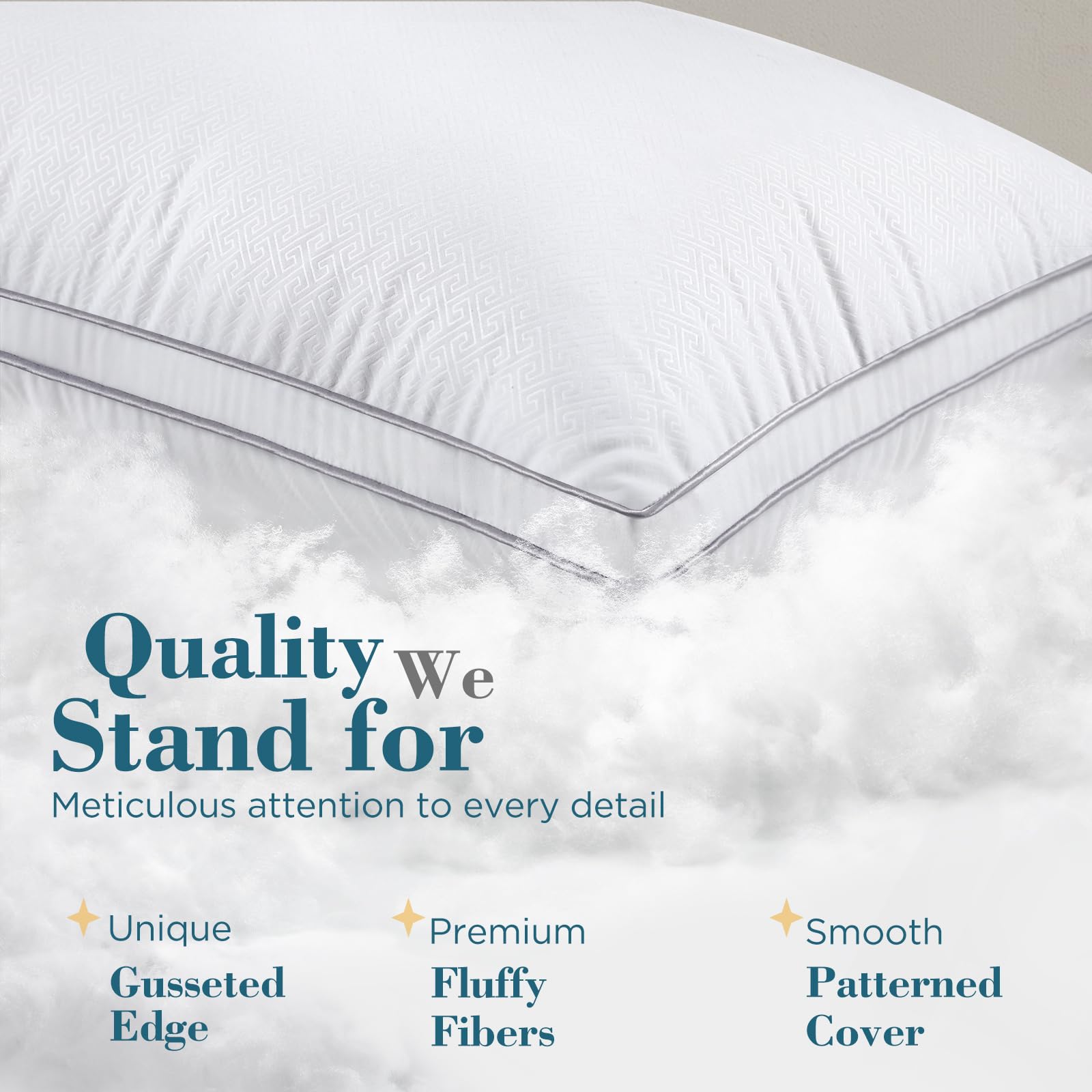 viewstar Bed Pillows Queen Size 2 Pack, Firm Support Gusseted Side Sleeper Hotel Pillow for Back and Stomach Sleeping, White - Available at All In One Marketplace Canada