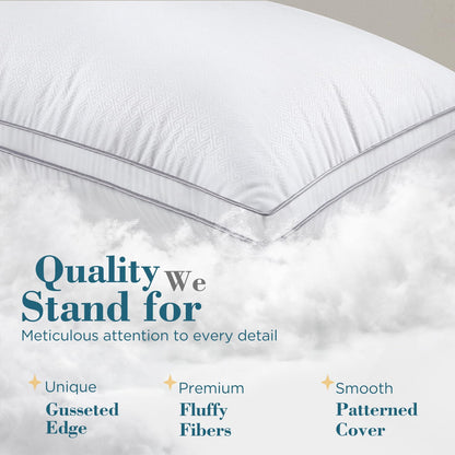 viewstar Bed Pillows Queen Size 2 Pack, Firm Support Gusseted Side Sleeper Hotel Pillow for Back and Stomach Sleeping, White - Available at All In One Marketplace Canada