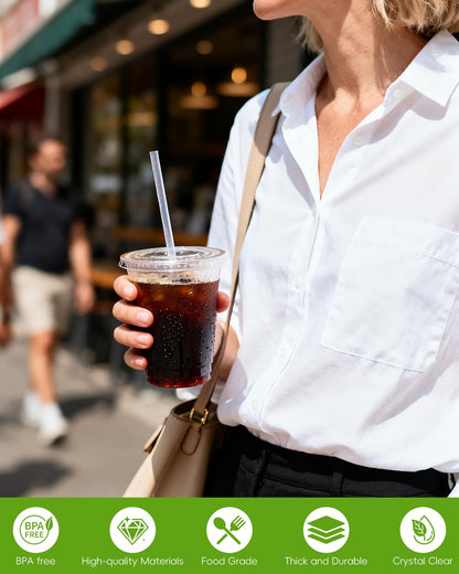 Goodluck 100 Pack 16oz Plastic Cups with Lids and Straws, Clear Disposable Iced Coffee Cups, Food Safe Cold Drink Cups for Bubble Tea, Smoothies & Shakes, BPA Free - Available at All In One Marketplace Canada