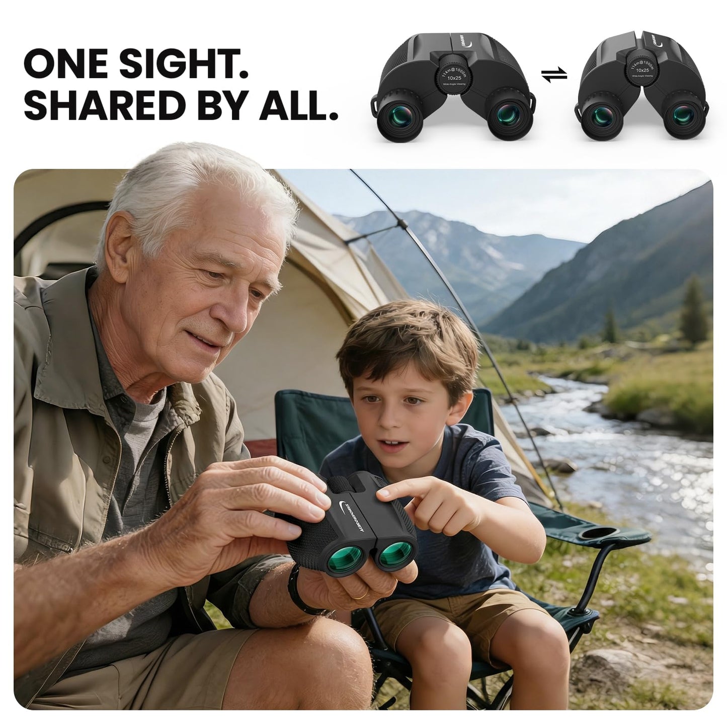 Aurosports 10x25 Binoculars for Adults Kids, Bright View Compact Binoculars with Weak Light Vision, Easy Focus Small Binoculars for Bird Watching Outdoor Sports Games Travel Hunting Hiking