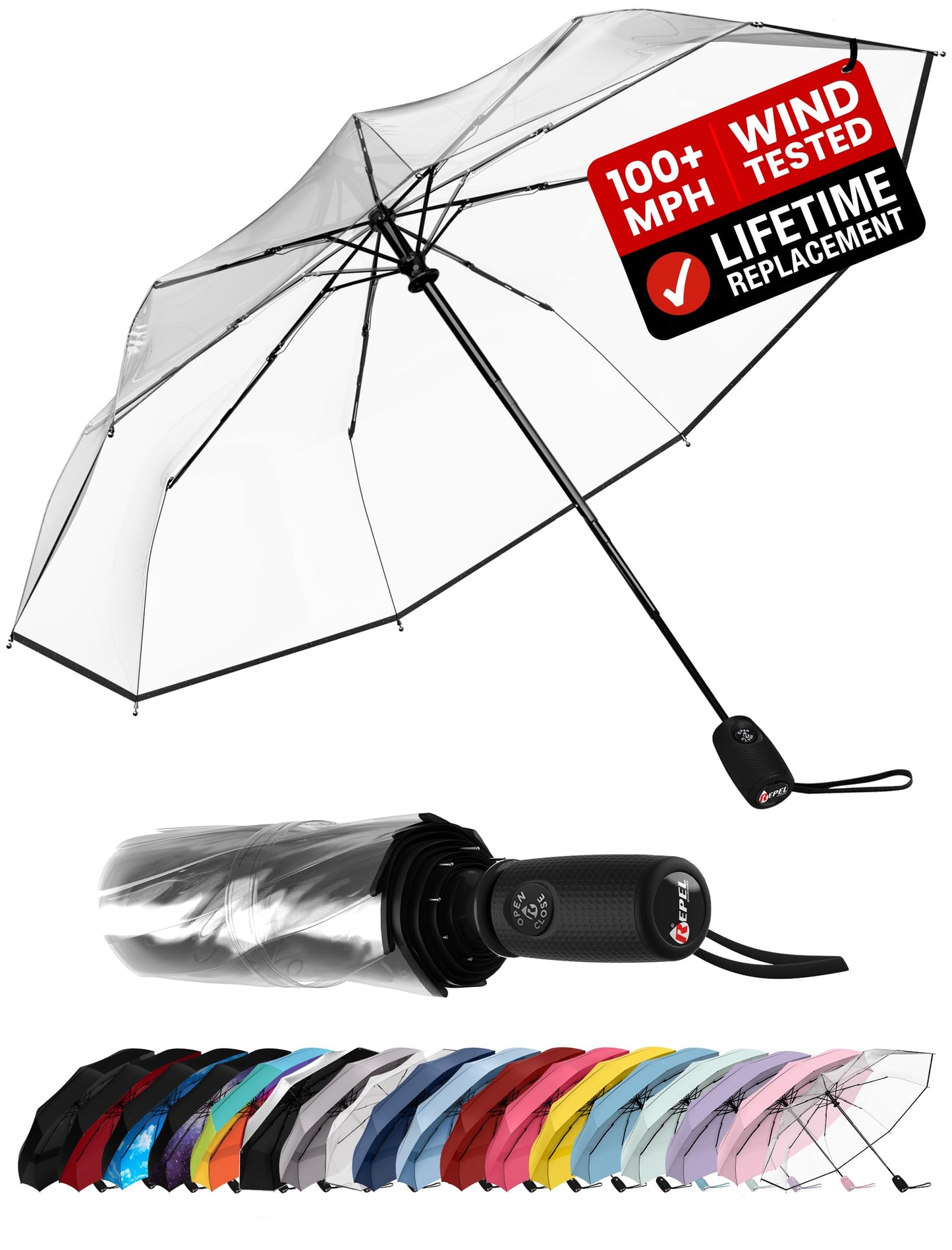 Repel Windproof Travel Umbrella - Compact & Withstands Winds up to 100MPH, Strongest Premium Auto Folding Umbrella for Rain and Sun - Durable, Light & Portable for Women & Men, Fits Backpack & Cars - Available at All In One Marketplace Canada