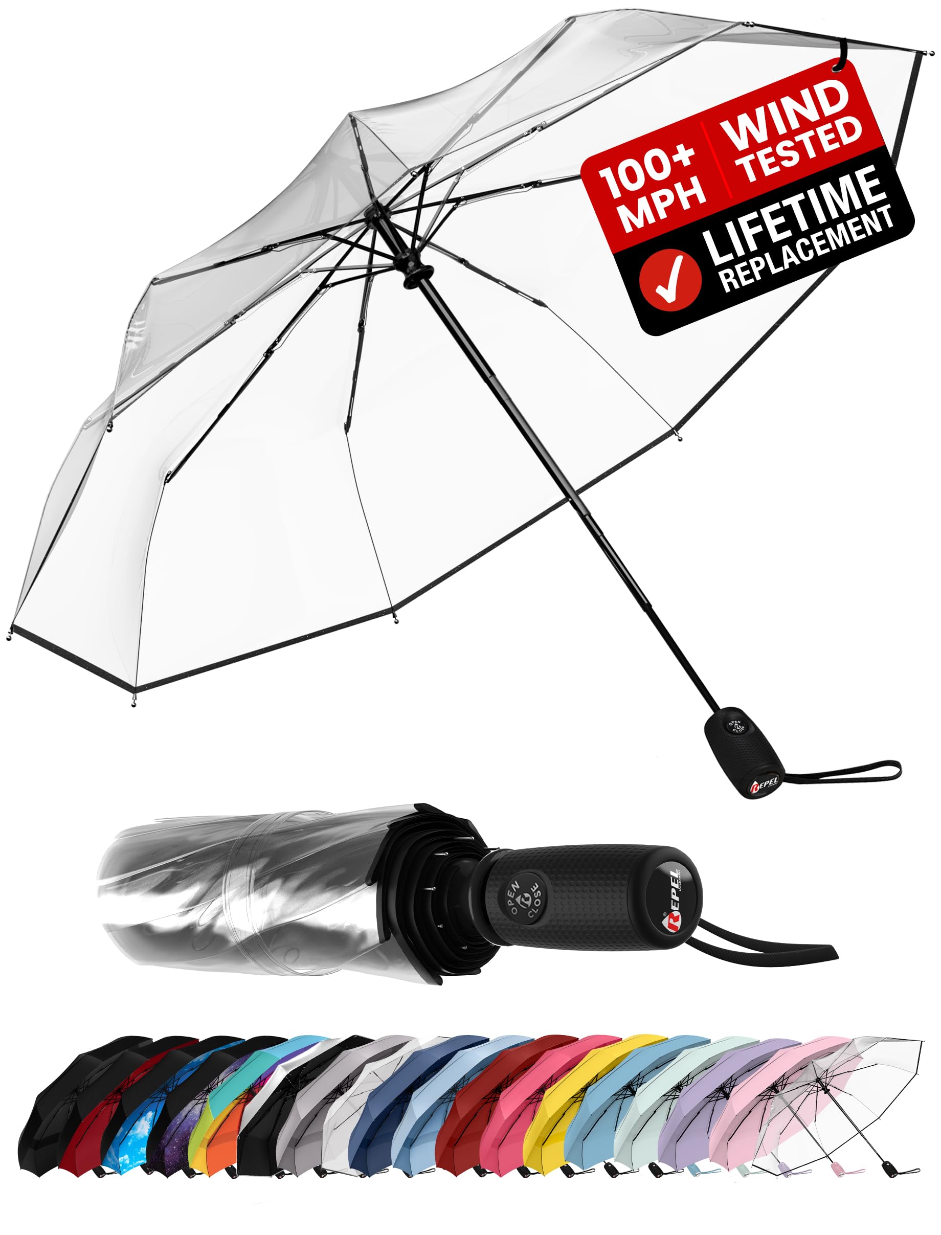 Repel Windproof Travel Umbrella - Compact & Withstands Winds up to 100MPH, Strongest Premium Auto Folding Umbrella for Rain and Sun - Durable, Light & Portable for Women & Men, Fits Backpack & Cars - Available at All In One Marketplace Canada