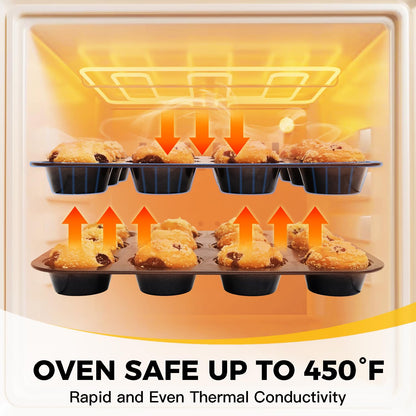 HONGBAKE Muffin Pan for Baking, Nonstick Cupcake Tin 12 Cup, 2 Pack Cup Cake Tray, Premium & Dishwasher Safe - Dark Grey 🍁 All In One Marketplace Canada